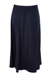 Product shot of The Recycled Pull On Skirt in colour Navy (Blue), from the back