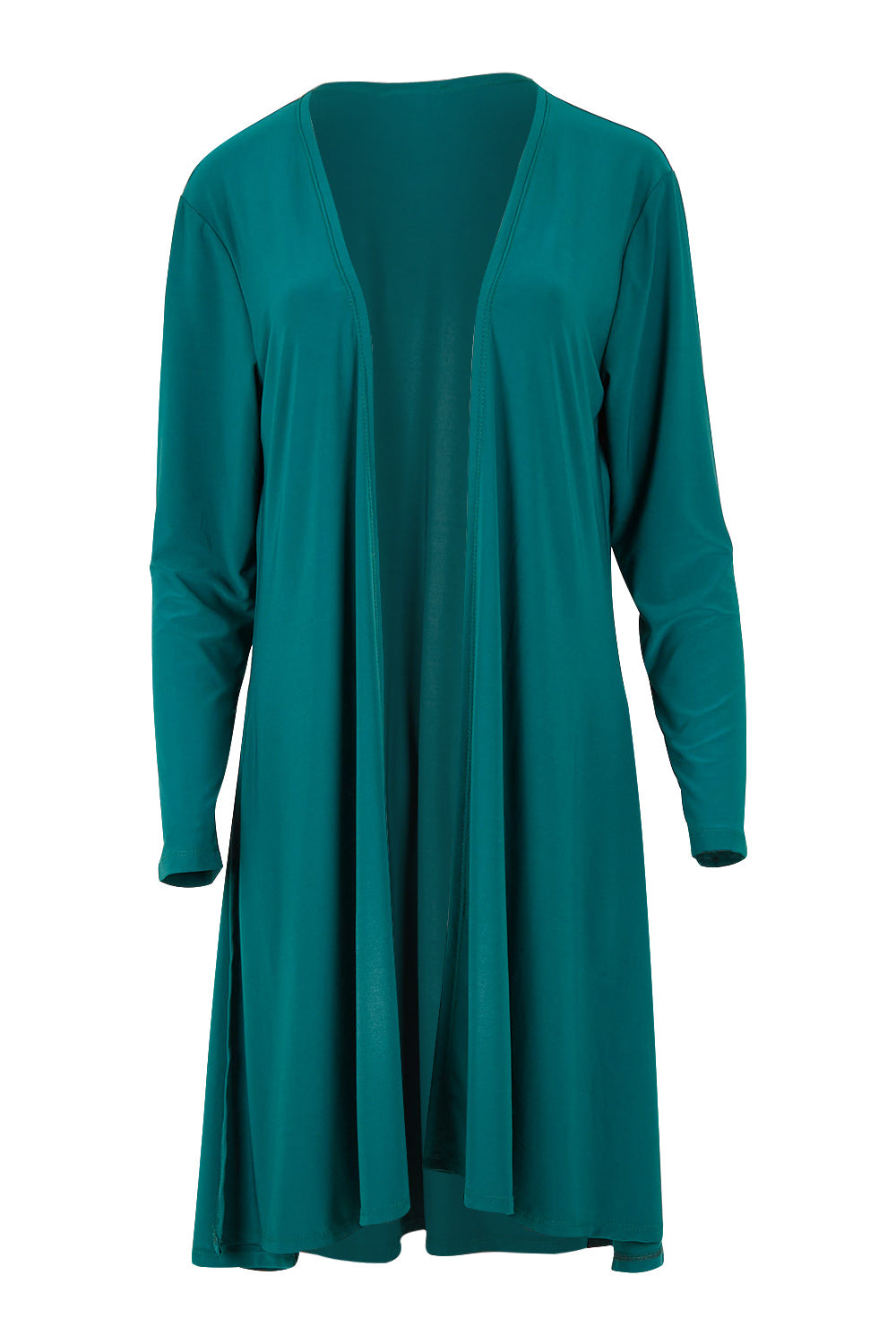 Product shot of The Recycled Swing Cardigan in colour Deeplagoon (Green), from the front