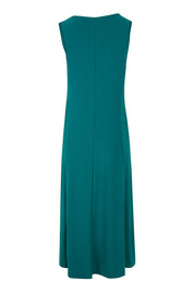 Product shot of The Recycled A Line Midi Dress in colour Deeplagoon (Green), from the back