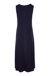Product shot of The Recycled A Line Midi Dress in colour Navy (Blue), from the back