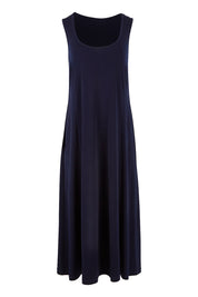 Product shot of The Recycled A Line Midi Dress in colour Navy (Blue), from the front