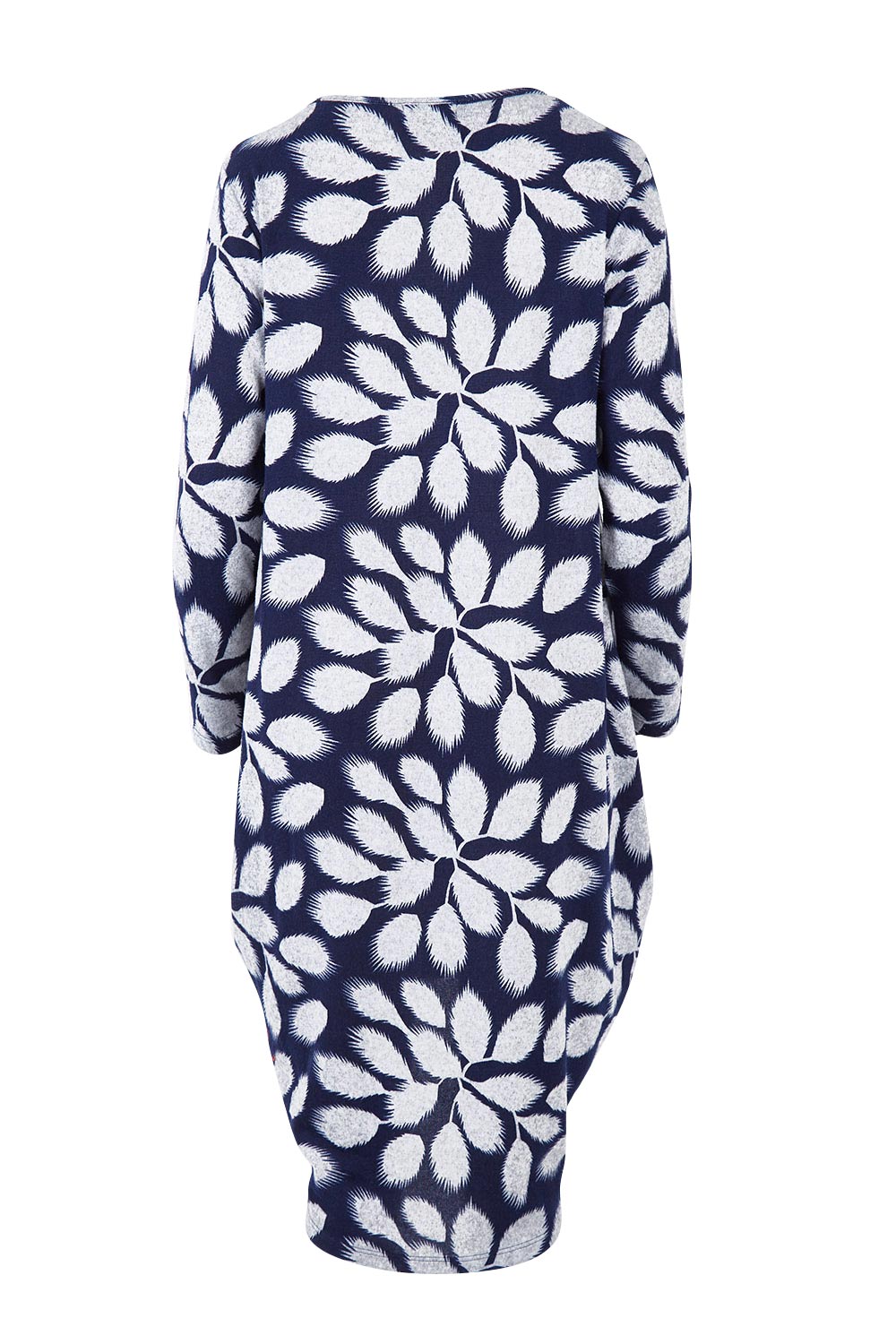 Product shot of The Cosy Pocket Detail Dress in colour Navyleaf (Blue), from the back