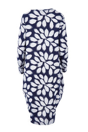 Product shot of The Cosy Pocket Detail Dress in colour Navyleaf (Blue), from the back