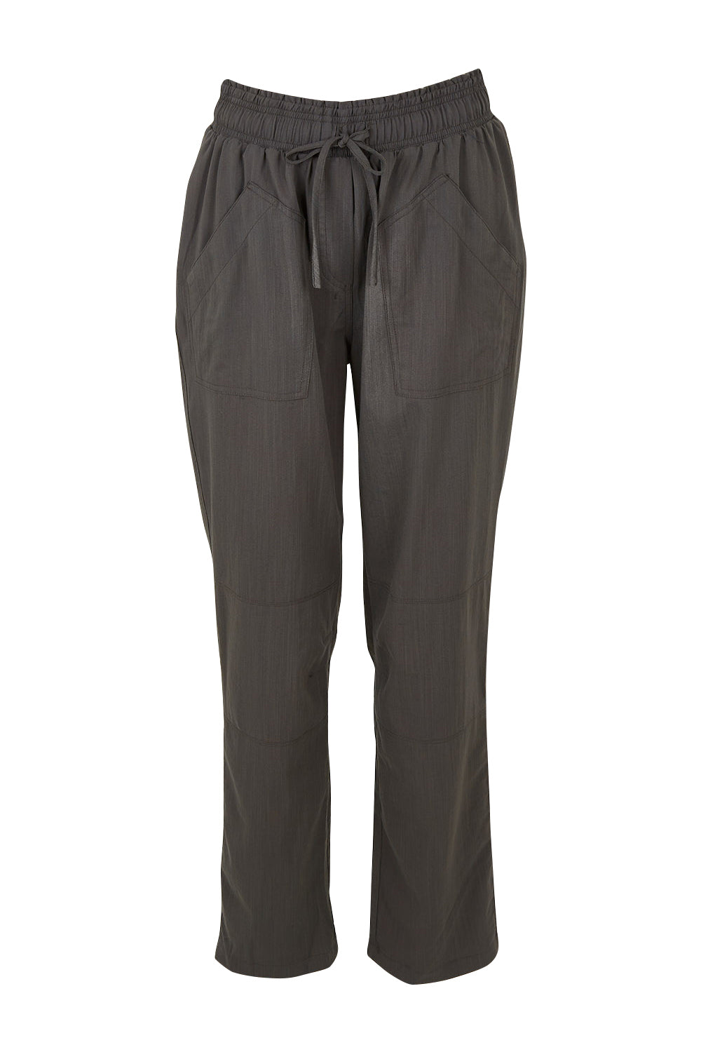 Product shot of The Easy Wear Pant in colour Ashgreen (Green), from the front