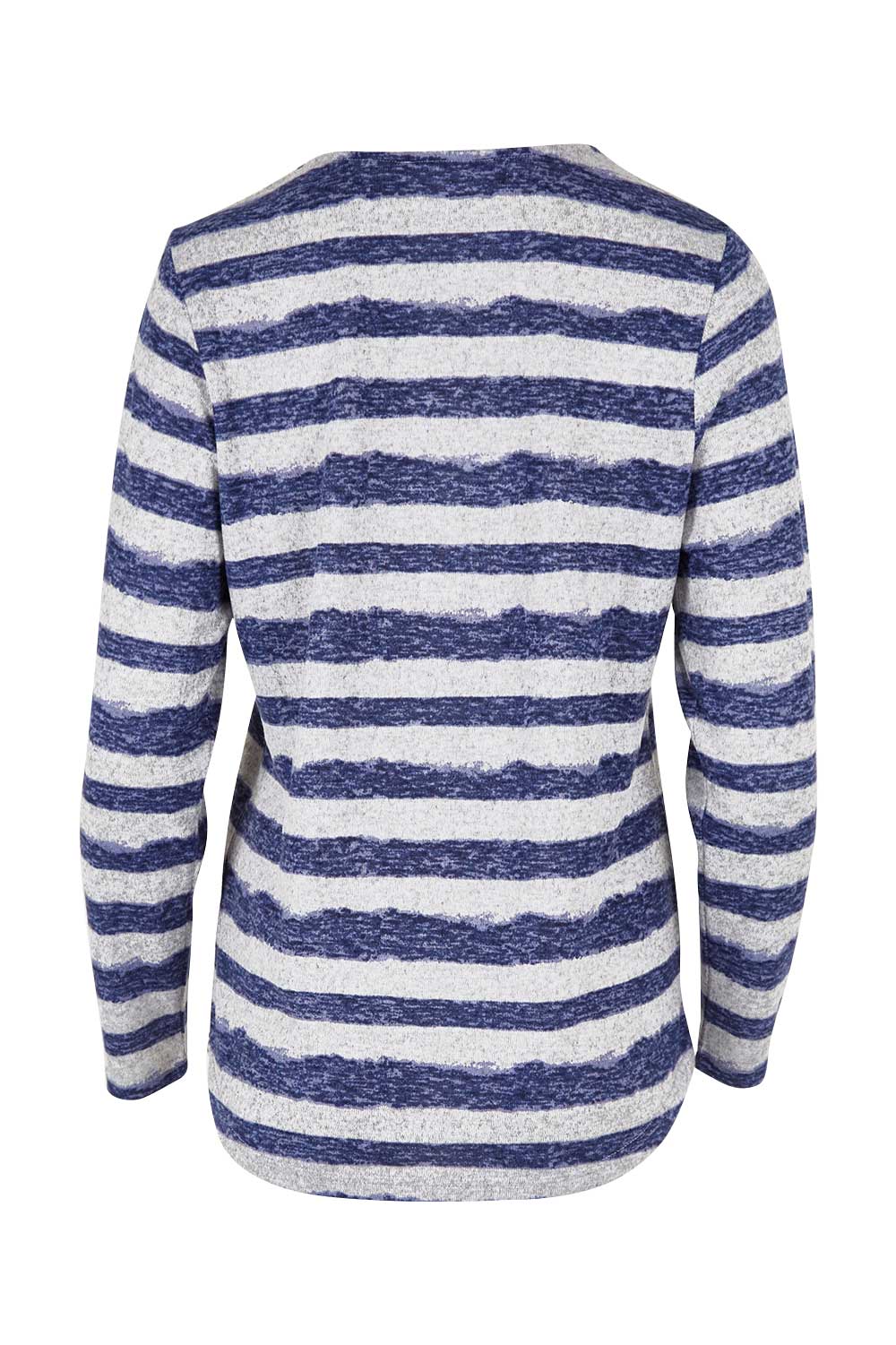 Product shot of The Striped Curved Hem Long Sleeve Tee in colour Cornflower (Blue), from the back