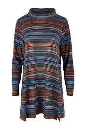Product shot of The Striped Light Knit Tunic in colour Bluestripe (Blue), from the front