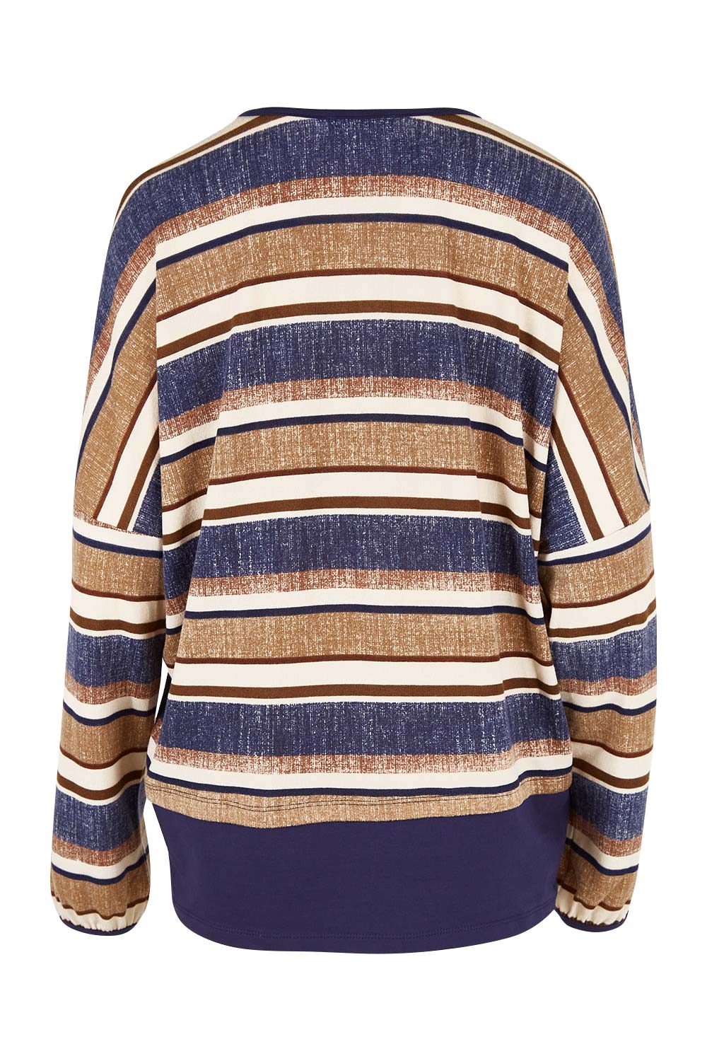Product shot of The Striped Knit Top in colour Multistrip (Blue), from the back