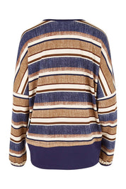 Product shot of The Striped Knit Top in colour Multistrip (Blue), from the back
