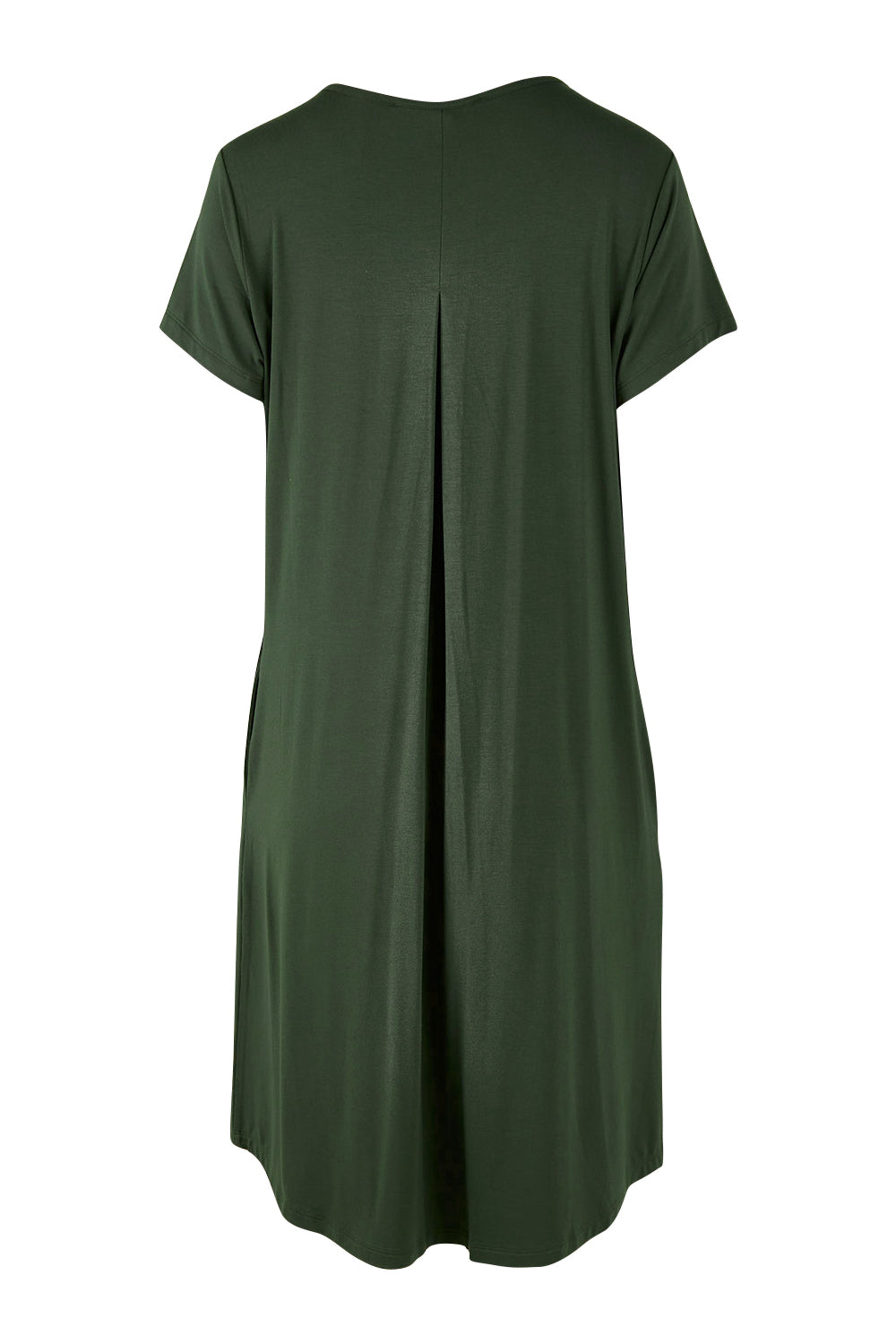 Product shot of the Preloved The V Split Midi Tee Dress in colour Khaki (Green), from the back