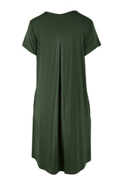 Product shot of the Preloved The V Split Midi Tee Dress in colour Khaki (Green), from the back