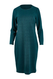 Product shot of the Preloved The Textured Knit Lined Dress in colour Petrol (Blue), from the front