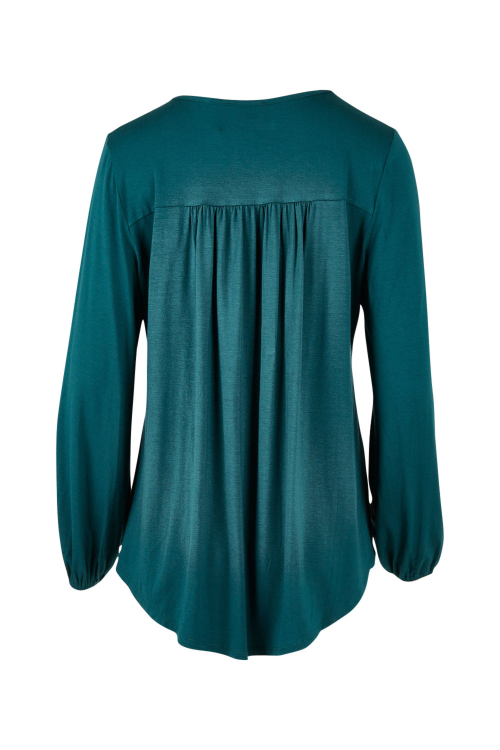 Product shot of The V Neck Tie Top in colour Juniper (Green), from the back