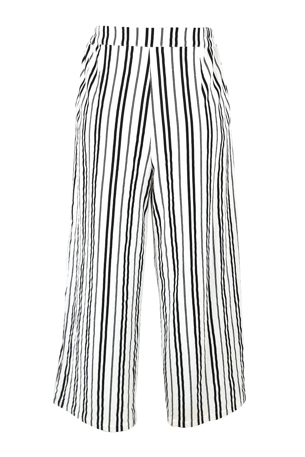 Product shot of The Striped Pull On Cullotte in colour Blackwhite (Black), from the back