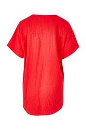 Product shot of The Relaxed Fit Woven Tee in colour Red (Red), from the back