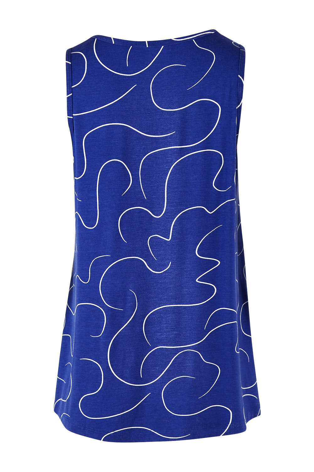 Product shot of The Printed Summer Tank in colour Royalblue (Blue), from the back