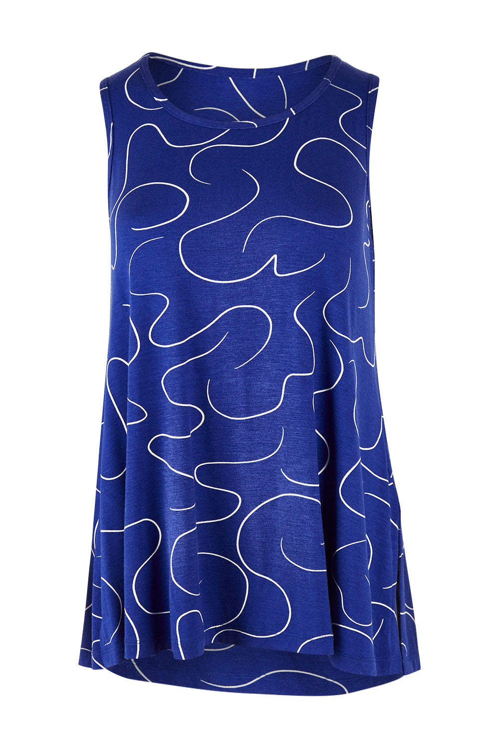 Product shot of The Printed Summer Tank in colour Royalblue (Blue), from the front