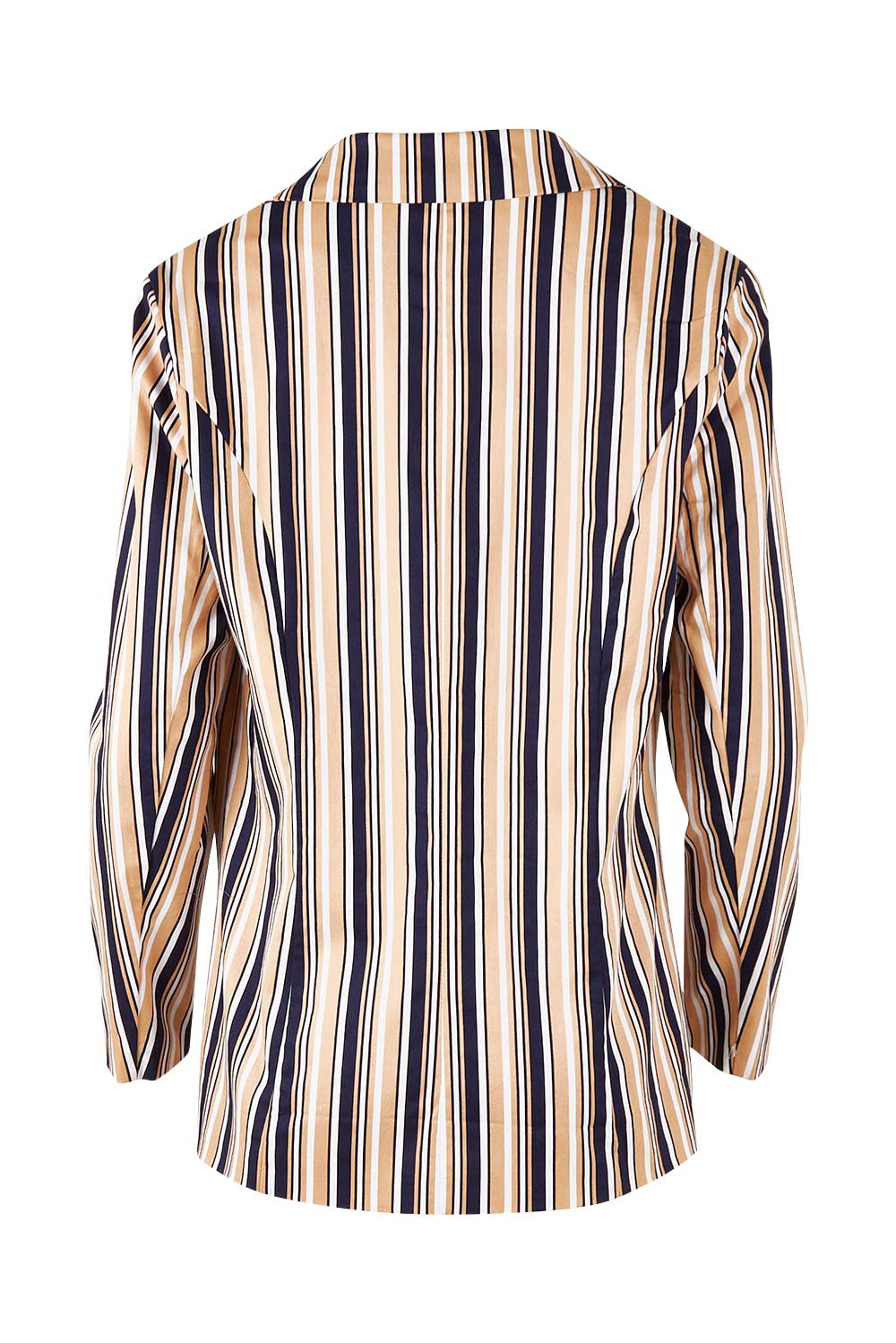 Product shot of The Striped Boyfriend Blazer in colour Camelstrip, from the back
