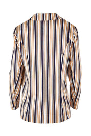 Product shot of The Striped Boyfriend Blazer in colour Camelstrip, from the back