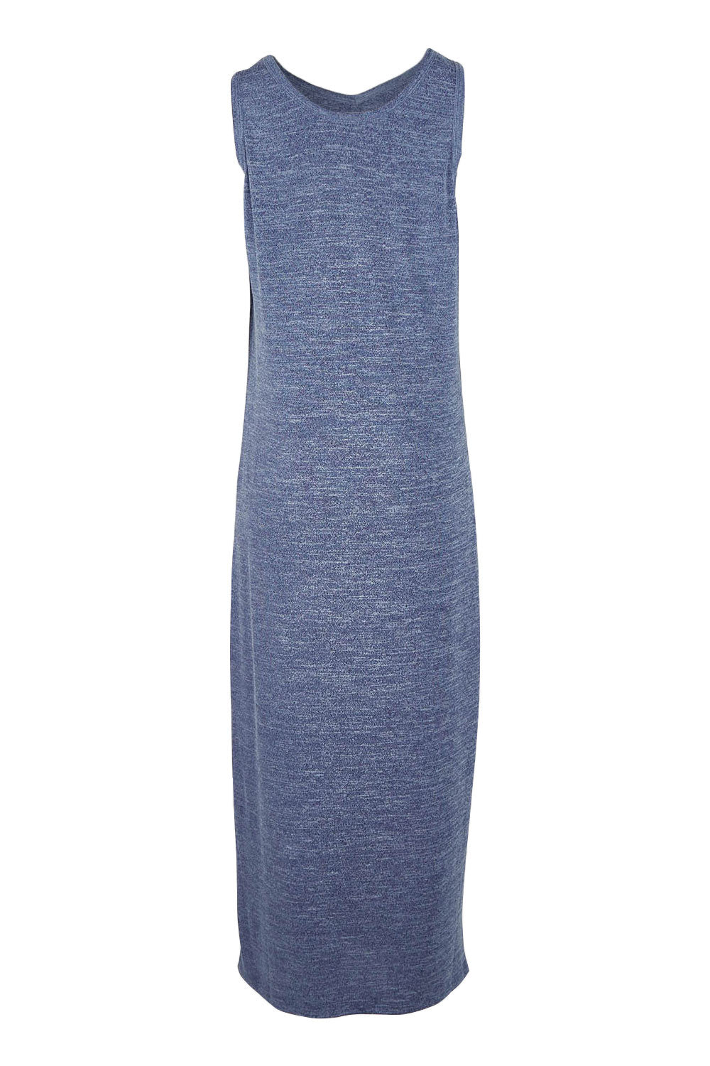 Product shot of The Perfect Summer Knit Maxi Dress in colour Denimmarle (Blue), from the back