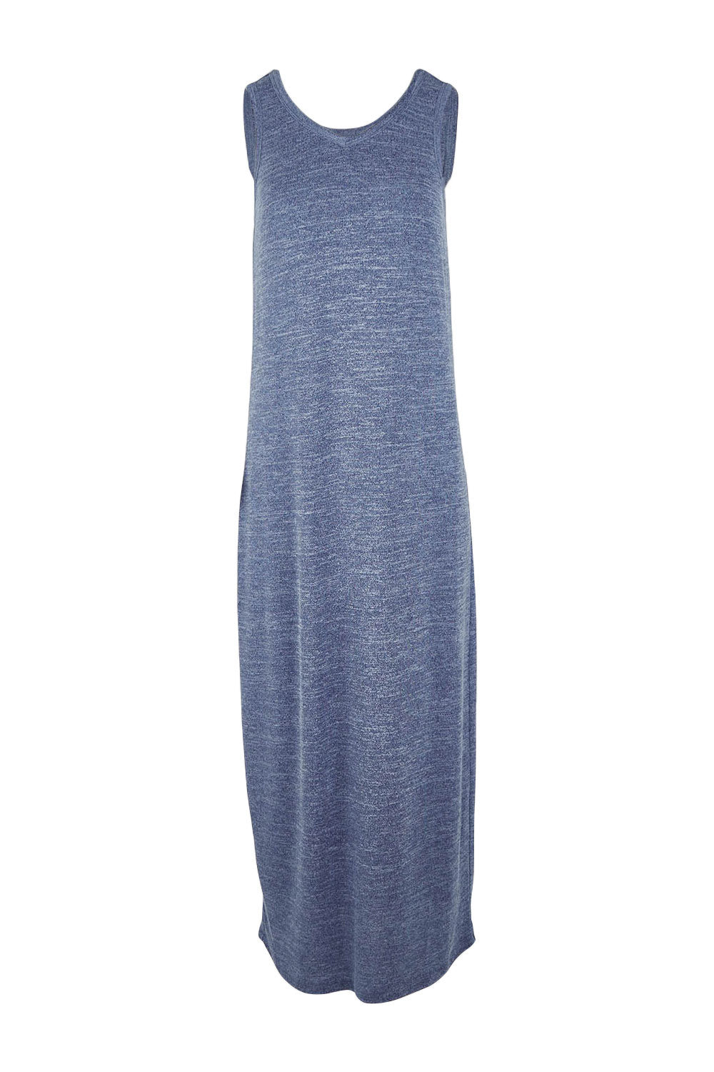 Product shot of The Perfect Summer Knit Maxi Dress in colour Denimmarle (Blue), from the front