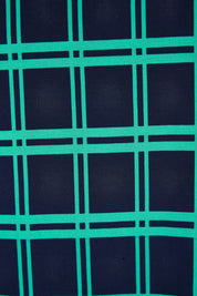 Product shot of The Printed Drape Tank in colour Navycheck (Blue), detail