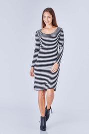 Model Anna wearing size 8 of The Everyday Midi Dress in colour BlackGrey (Grey), from the front, showing the whole outfit