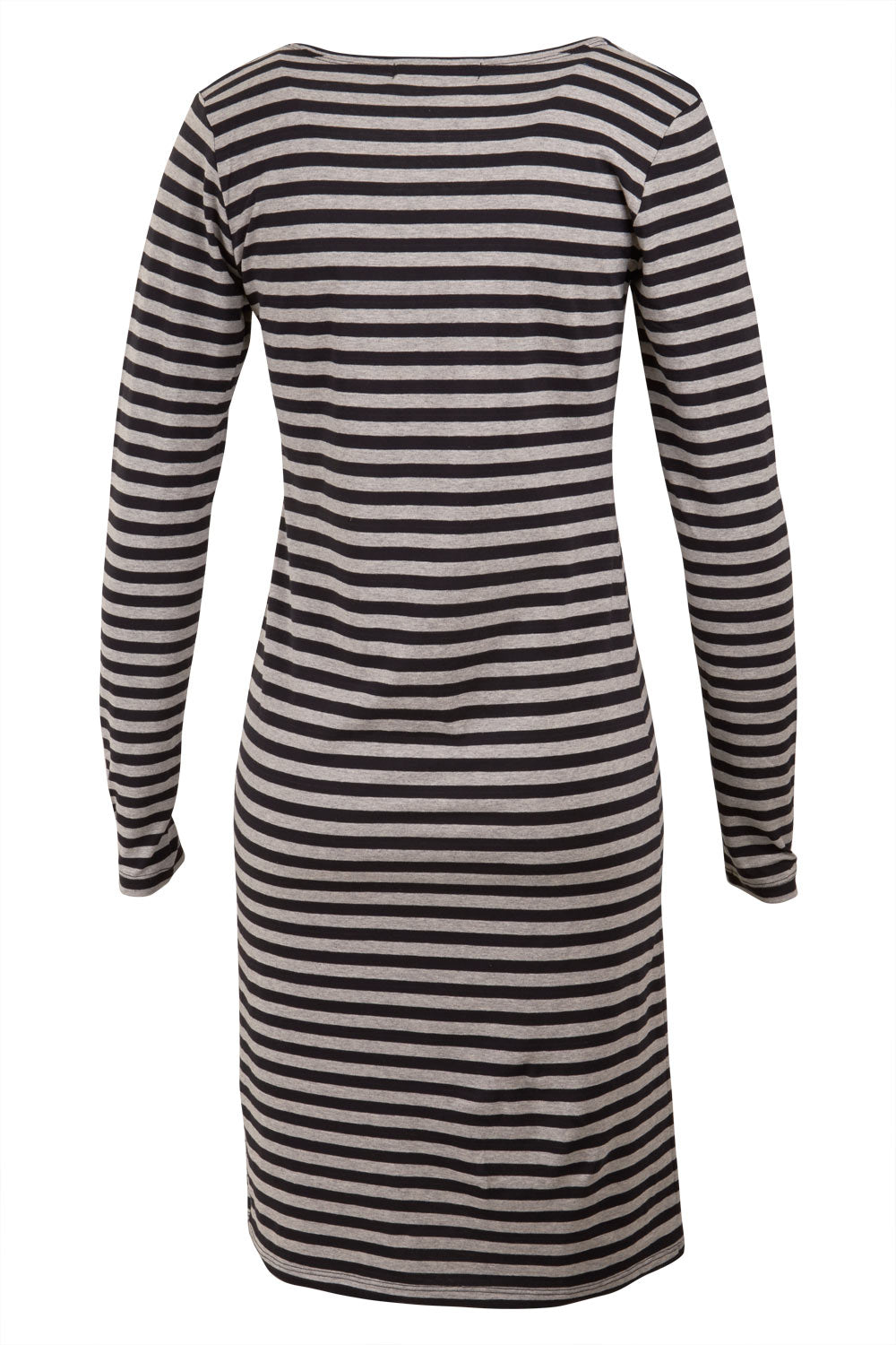 Product shot of The Everyday Midi Dress in colour BlackGrey (Grey), from the back
