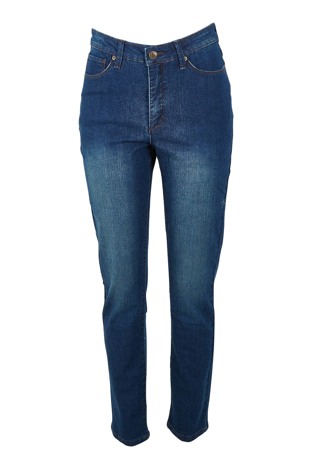 Product shot of The Contour Jean in colour Darkdenim (Blue), from the front