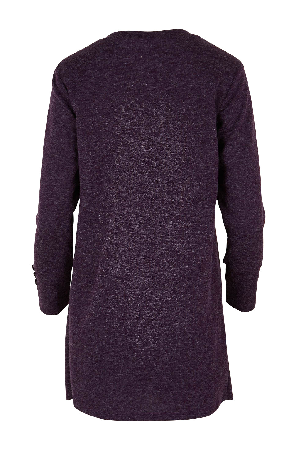 Product shot of The Keepers Knit Tunic in colour Plum (Purple), from the back