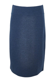 Product shot of The Ponte Jacquard Skirt in colour Navy (Blue), from the front