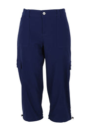 Product shot of The Everyday Cropped Cargo Pant in colour Frenchblue (Blue), from the front