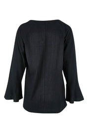 Product shot of The Fluted Sleeve Top in colour Black (Black), from the back