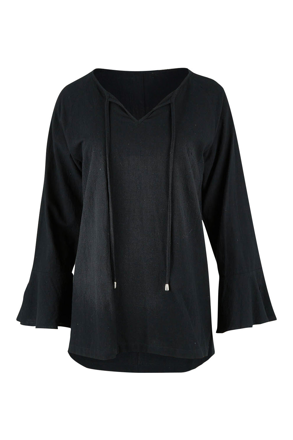 Product shot of The Fluted Sleeve Top in colour Black (Black), from the front