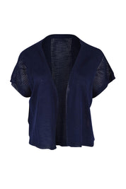 Product shot of The Short Sleeve Shrug in colour Clasicnavy (Blue), from the front