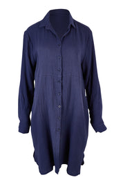 Product shot of The Double Cotton Long Overshirt in colour Frenchblue (Blue), from the front