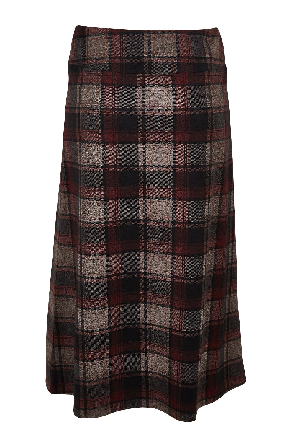 Product shot of The Ponte Check Pull On Midi Skirt in colour Blackred (Black), from the back