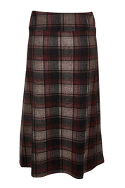 Product shot of The Ponte Check Pull On Midi Skirt in colour Blackred (Black), from the back