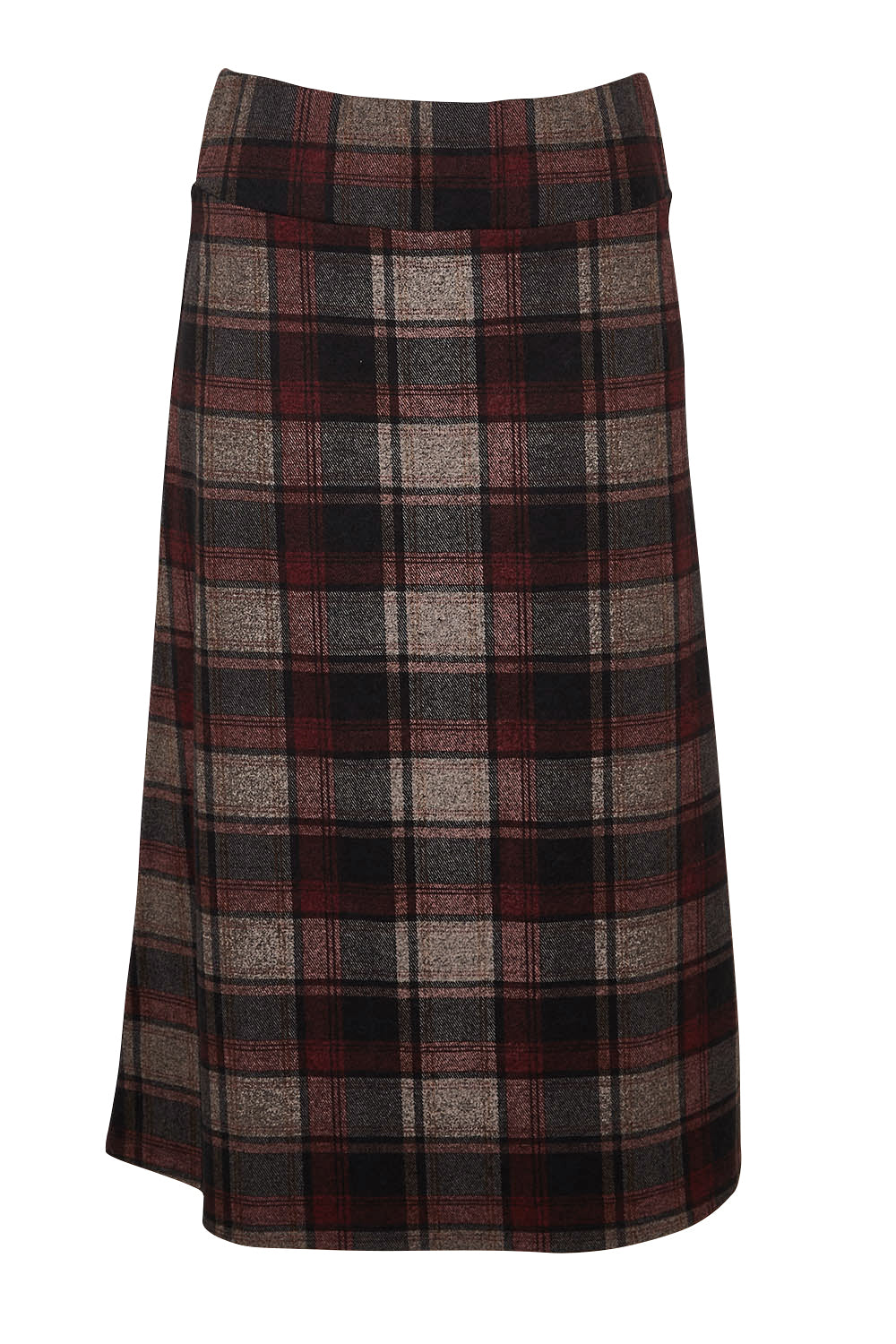 Product shot of The Ponte Check Pull On Midi Skirt in colour Blackred (Black), from the front