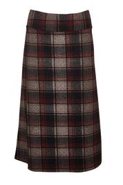 Product shot of The Ponte Check Pull On Midi Skirt in colour Blackred (Black), from the front