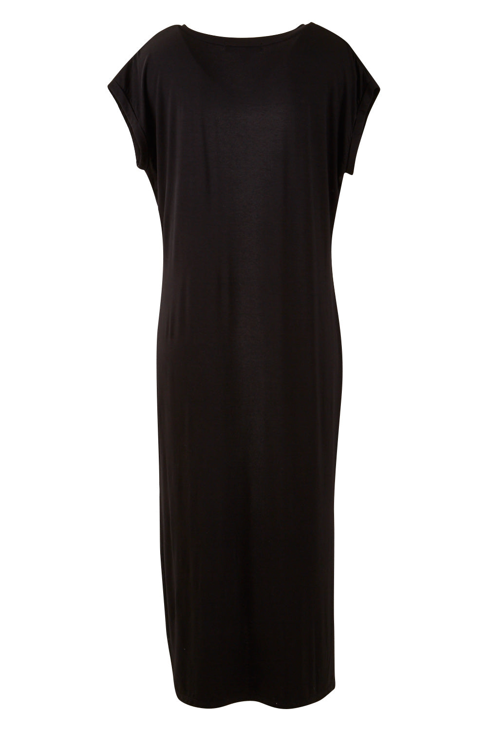 Product shot of The Mid Length Tee Dress in colour Black (Black), from the back