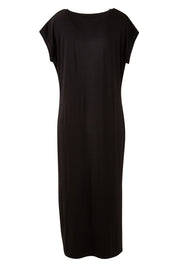 Product shot of The Mid Length Tee Dress in colour Black (Black), from the back
