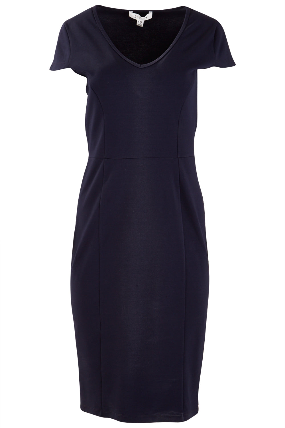 Product shot of The Deep V Neck Dress in colour Navy (Blue), from the front
