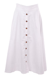 Product shot of The Button Up Midi Skirt in colour White (White), from the front