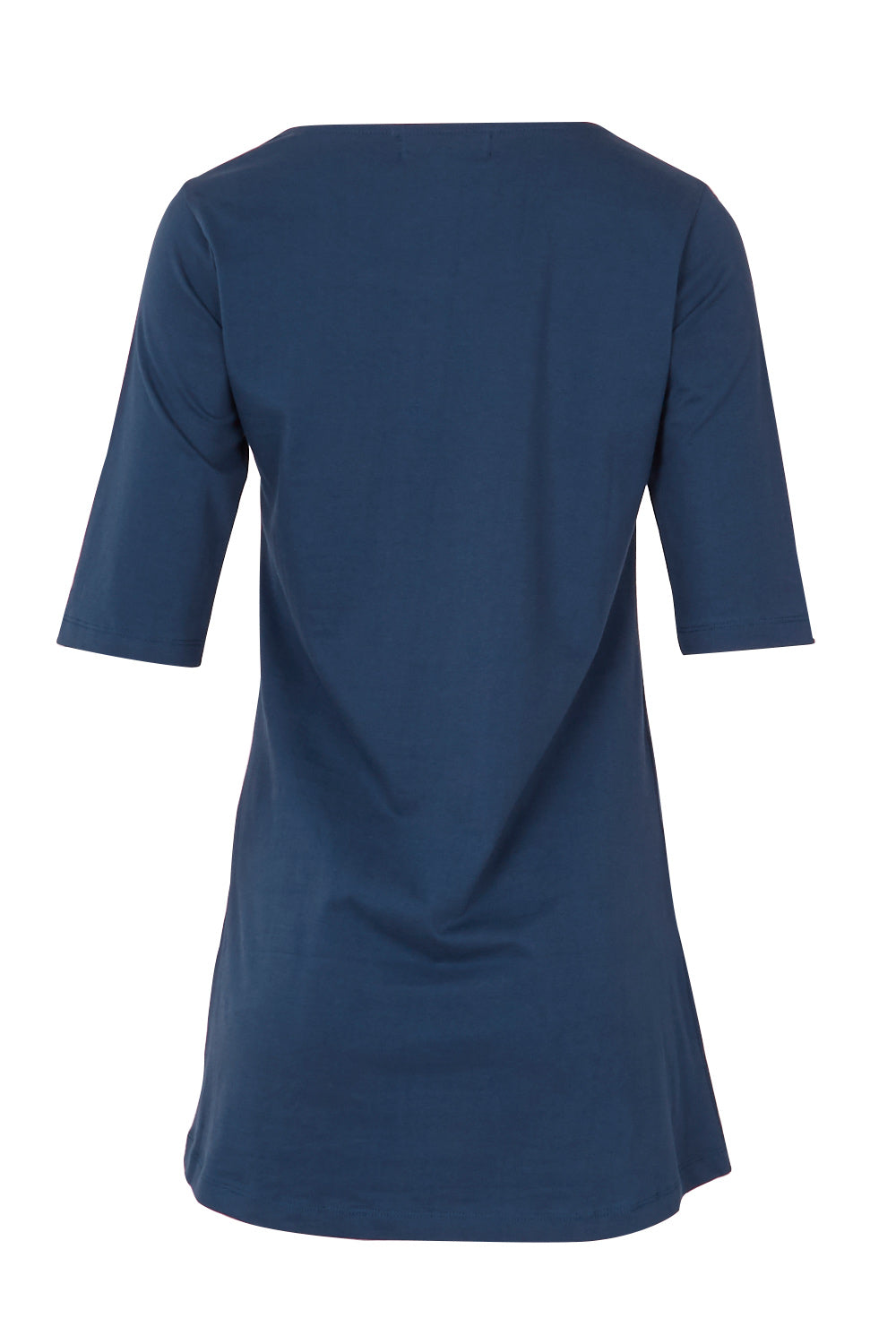 Product shot of The Pocket Tunic Top in colour Navy (Blue), from the back
