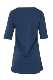 Product shot of The Pocket Tunic Top in colour Navy (Blue), from the back