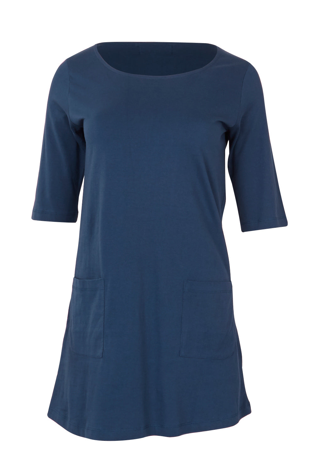Product shot of The Pocket Tunic Top in colour Navy (Blue), from the front