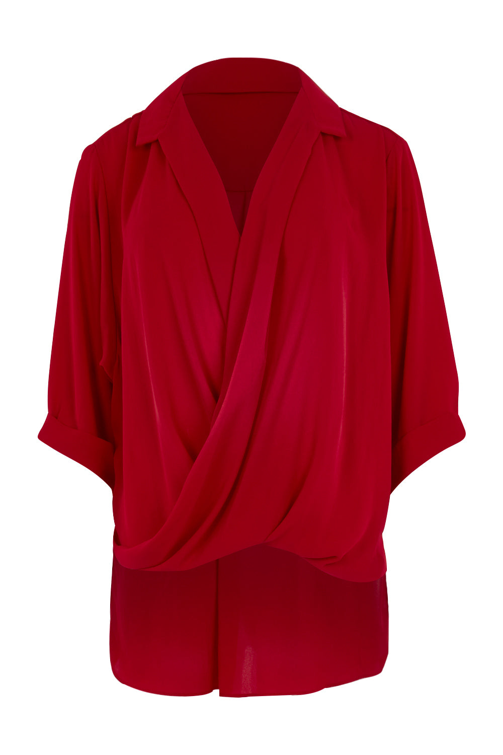 Product shot of The Cross Over Blouse in colour Red (Red), from the front