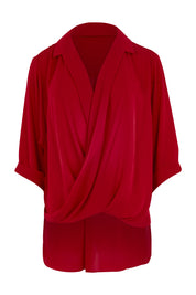 Product shot of The Cross Over Blouse in colour Red (Red), from the front