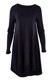 Product shot of The Long Sleeve Swing Dress in colour Navy (Blue), from the front