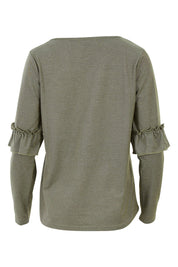 Product shot of The Ruffle Sleeve Sweat in colour KhakiMarle (Green), from the back
